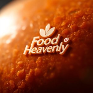 Extreme macro close-up, strong hard light, transparent logo Food Heavenly, small logo and text...jpg